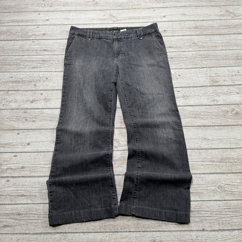 Vintage Eddie Bauer Jeans Women's 12R Black Faded Denim Wide Leg Mid Rise Baggy